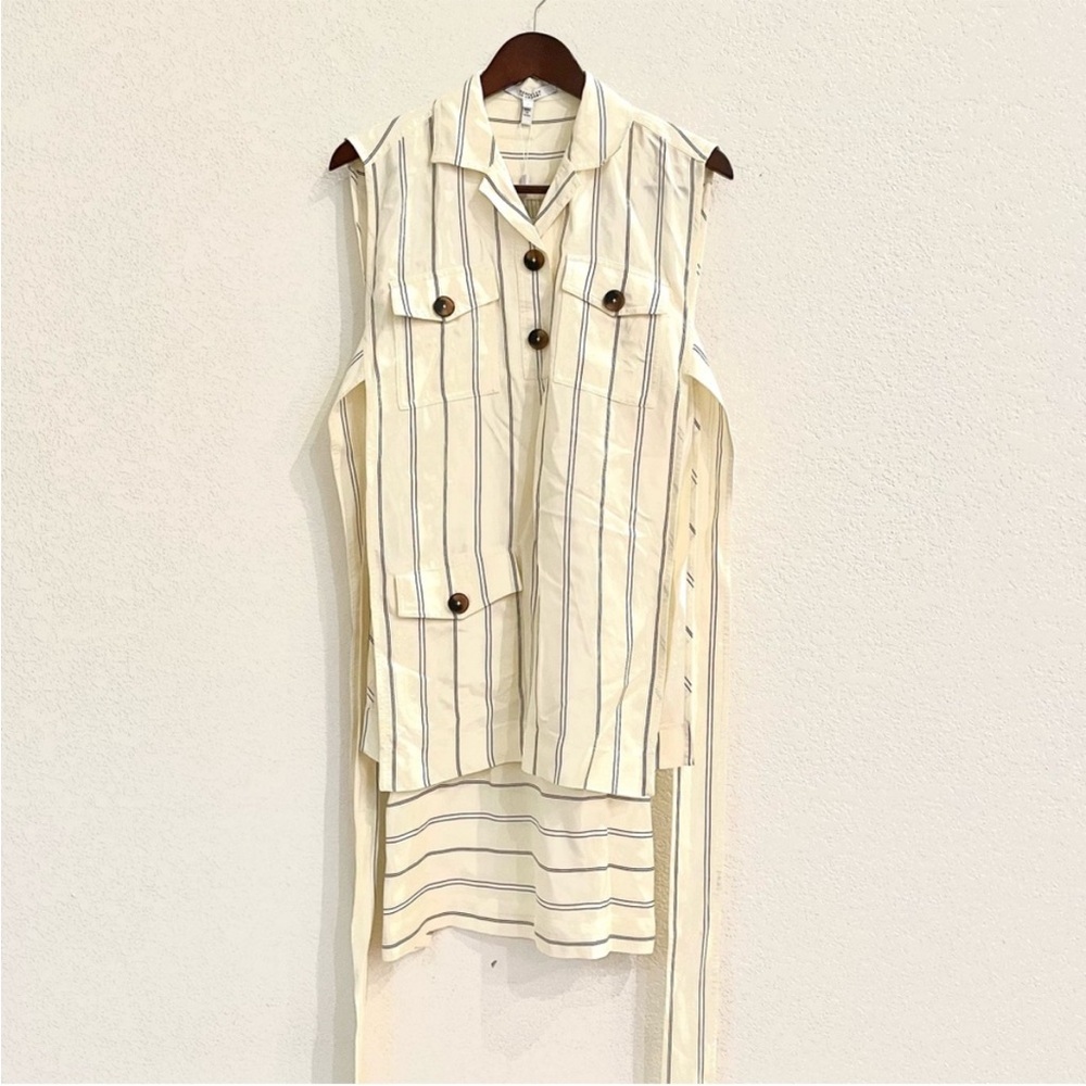 Striped Sleeveless Button Front Utility Vest
